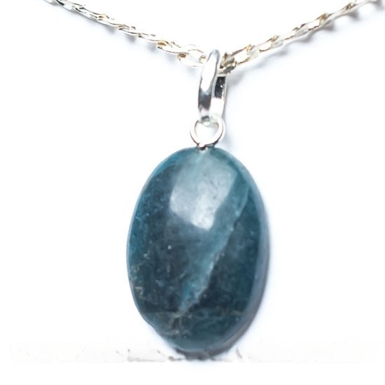 Colar Mini Cabochão Oval Apatita Azul 16mm Pino Dourado