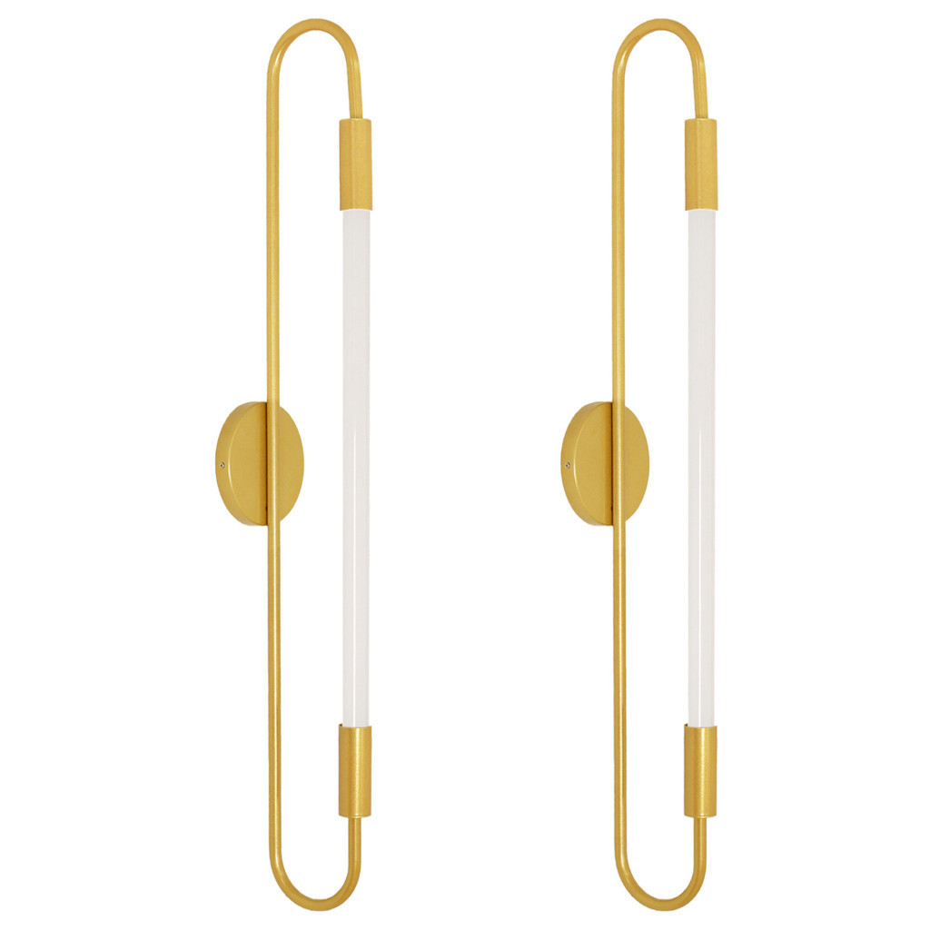 Kit 2 Arandelas Plafon Parede Teto Sabre Tubular Dourado T8