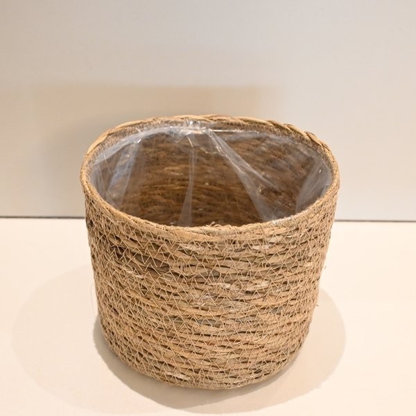 Cesto Cachepot de Palha Natural Seagrass Com Forro De Plástico Para Vaso 20x20x18cm GG