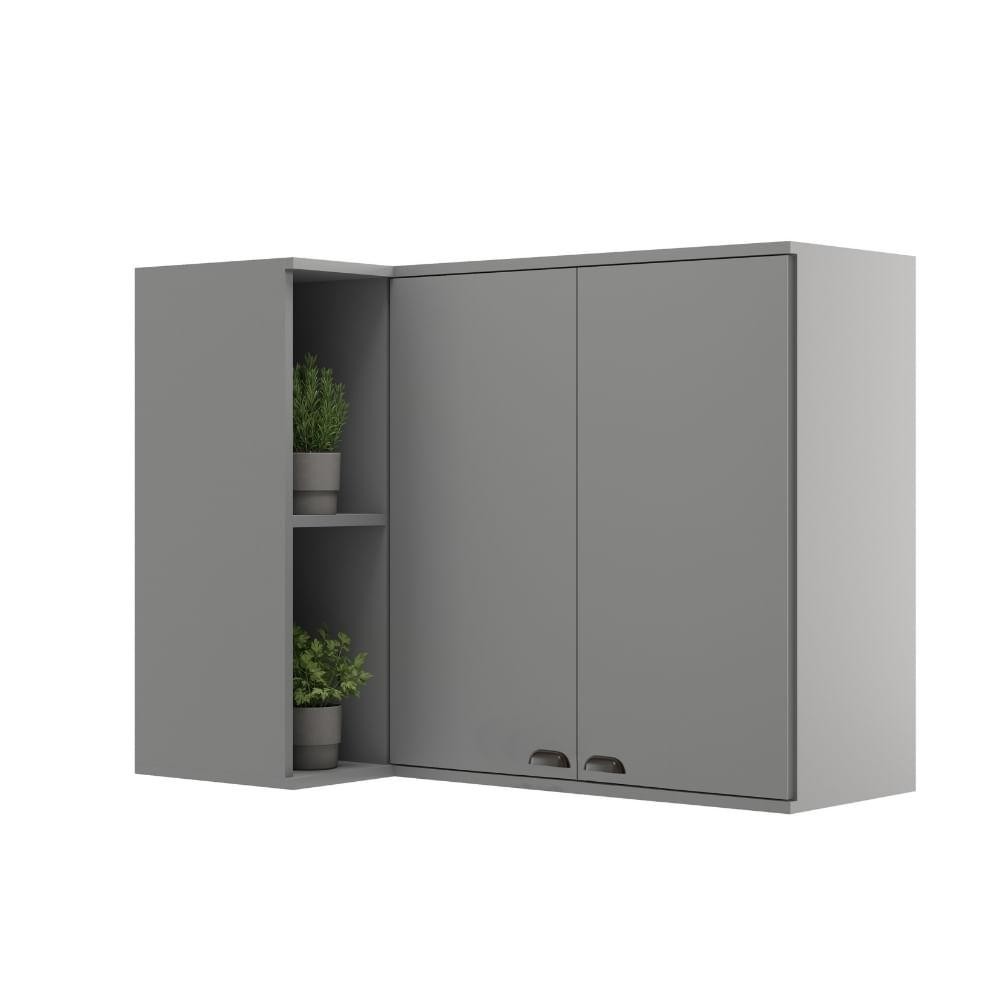 Armário Aéreo de Cozinha 2 Portas com Nicho de Canto Lótus Carraro Titânio - Home & Living