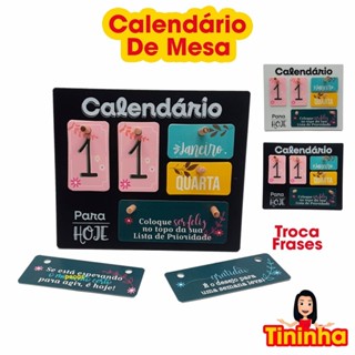 Calendário de Mesa Decorativo Troca Frases Permanente Decorado de Madeira em Oferta na Shopee