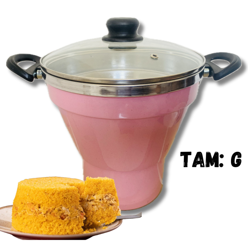 Cuscuzeiro GRANDE Aluminio Com Tampa de VIDRO Na Cor ROSA G Nº18  Cuscuz Nordestino