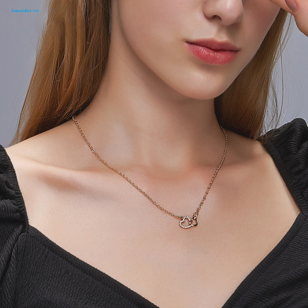 Heart Necklace Wedding Party Sparkling Rhinestone Pendant for Women Adjustable Length Clavicle Jewelry with Hollow Chain Elegant Neck for Ladies