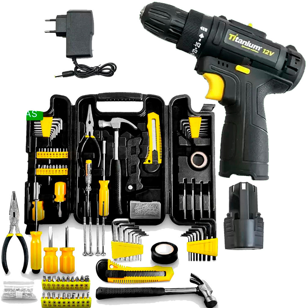 Kit Jogo de Ferramentas 200 peças + Parafusadeira 12v Papai Titanium Platina