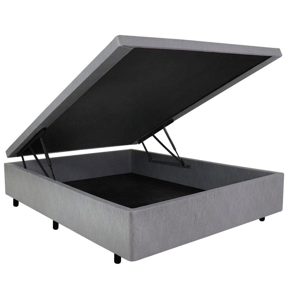 Base Box Casal com Baú 138x188x42 cm Courino Linho Cinza