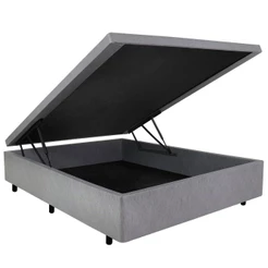 Base Box Casal com Baú 138x188x42 cm Courino Linho Cinza