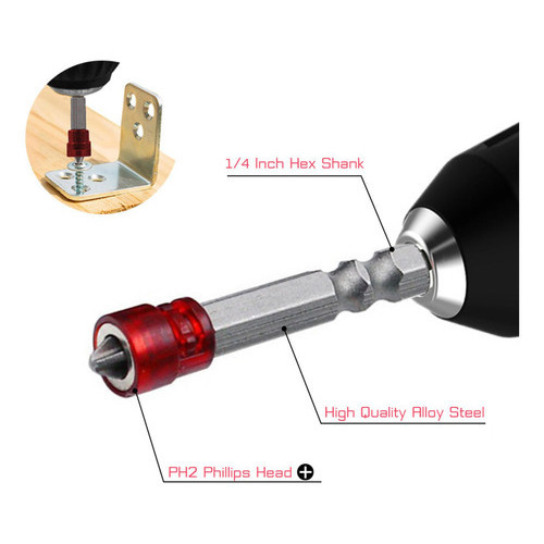 Ponteira Philips 4pc Com Suporte Ima Resistente Premium 4em1 Longo com Limitador e Imantado Drywall Profissional Ponteira PH2 Jogo De Bits Para Parafusadeira E Furadeira Com 4 Bits 48mm