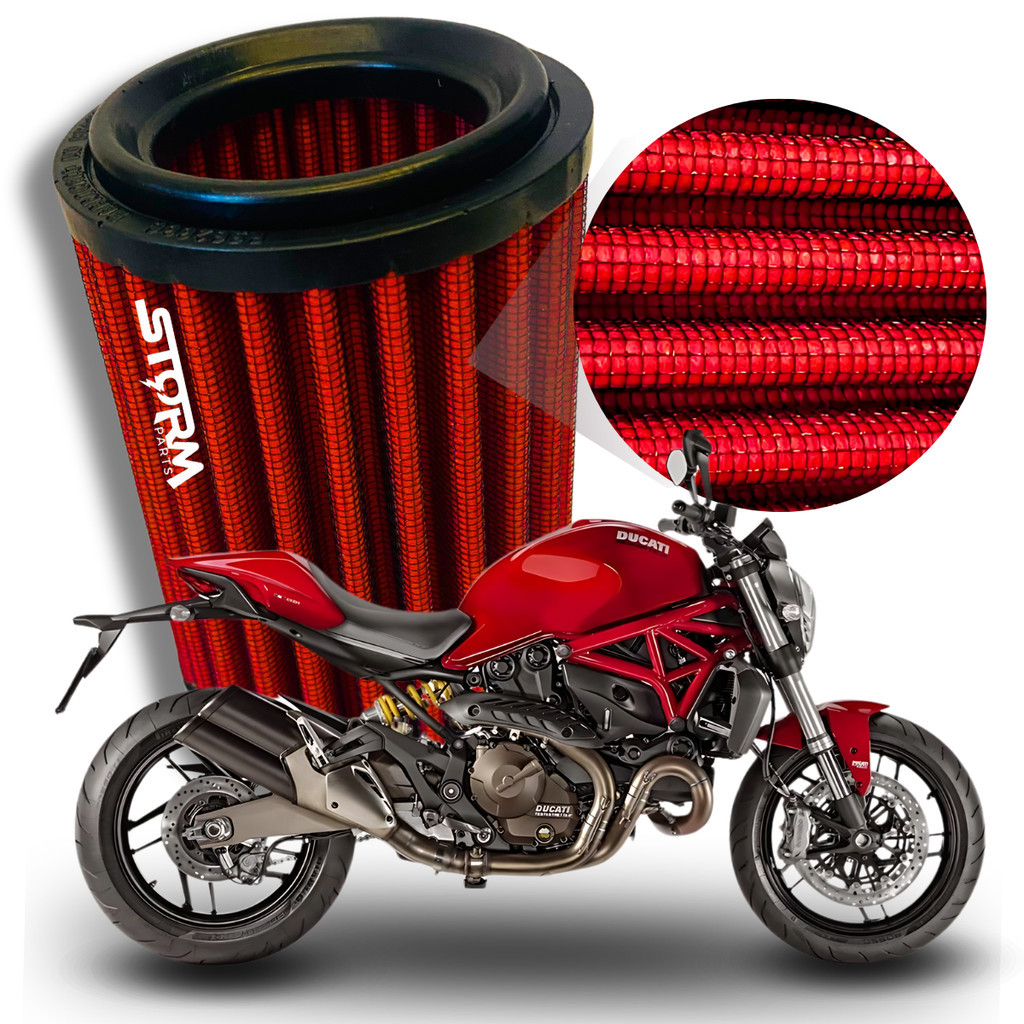 Filtro de Ar Esportivo Moto Ducati Monster 821 cc Ano 2015 a 2016 Cilindradas Lavável Reutilizável