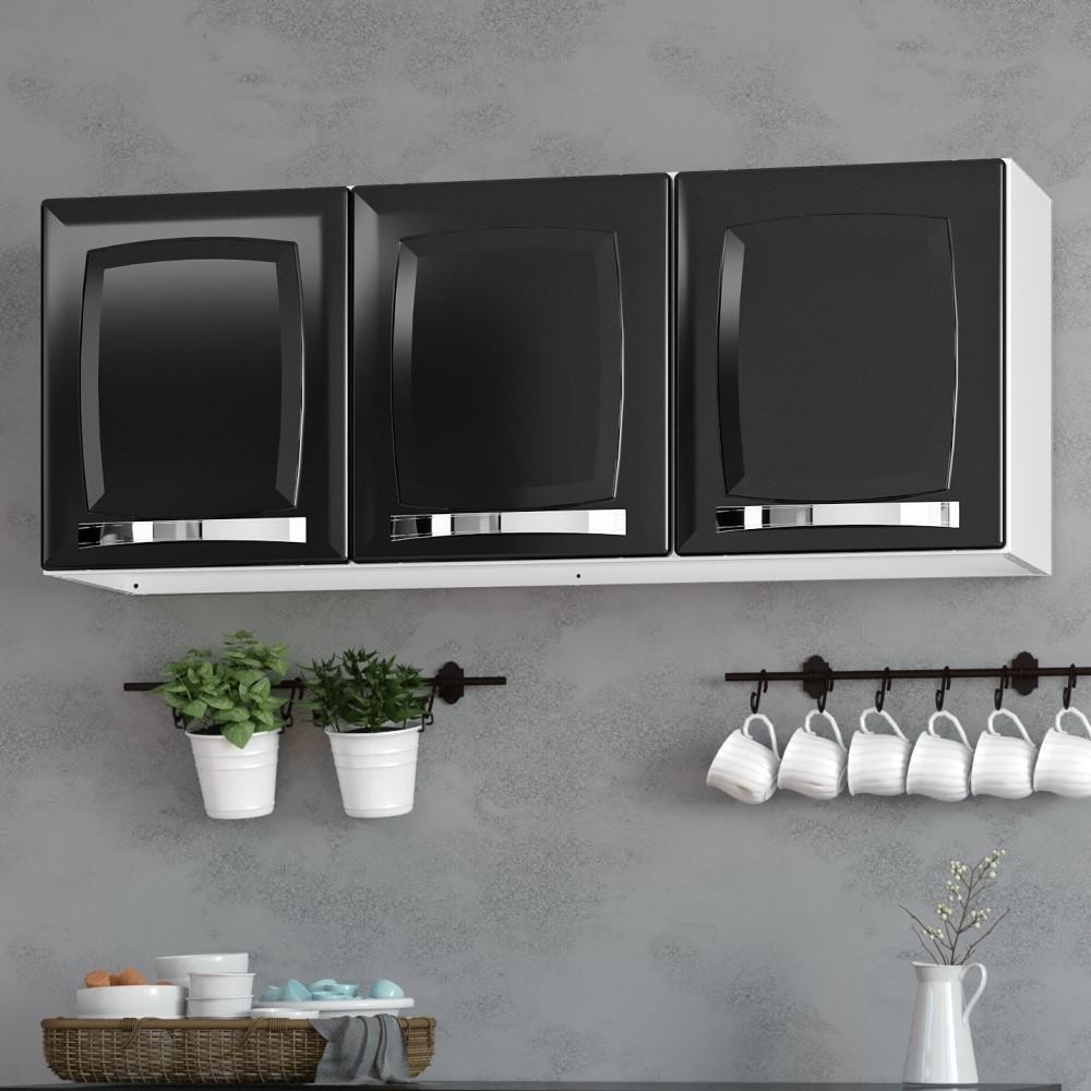 Armário Aéreo Suspenso 3 Portas Cozinha 105cm Itatiaia Preto