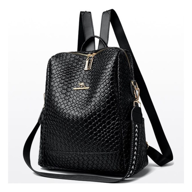 Mochila Feminina C/ Alça De Ombro Média Couro Pu Elegante Cor Preto