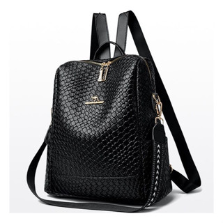 Mochila Feminina C/ Alça De Ombro Média Couro Pu Elegante Cor Preto em Oferta na Shopee