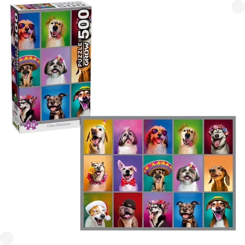 Puzzle Quebra-cabeça Cães Estilosos com 500 Peças 04592 - Grow - Mom & Baby
