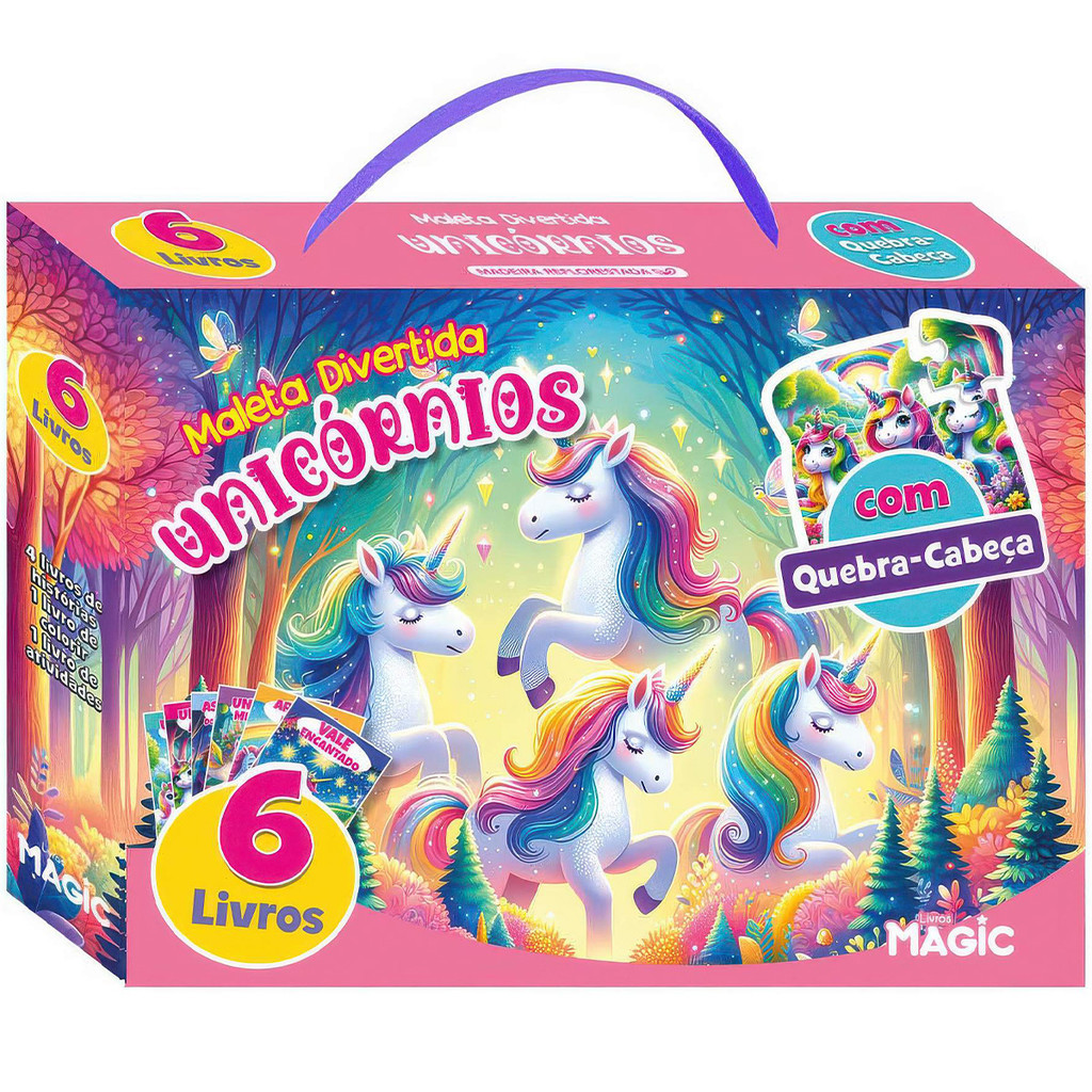 Livro Unicórnios - Maleta Divertida com 6 Livros e Quebra-Cabeça | Magic