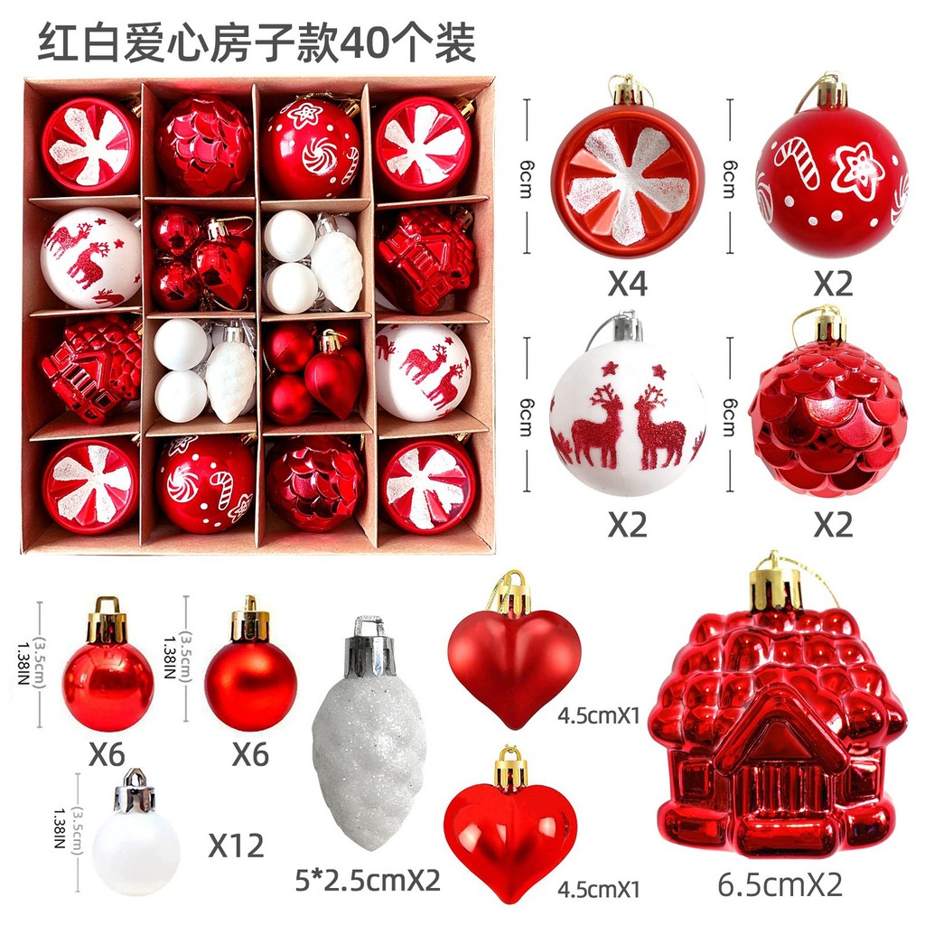 2024 Decoração de Natal Bola Plástica de 6cm Bola Plástica de Natal 44pcs Bola Pintada Especial Bola de Natal Pingente Árvore de Natal