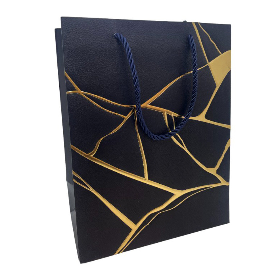 Sacola de Papel para Presente Marmorizada - Azul - 32x26x12cm - 1 unidade - Rizzo - Stationery