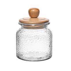 Porta Mantimento de Vidro Martelado com Tampa de Bambu 700ml