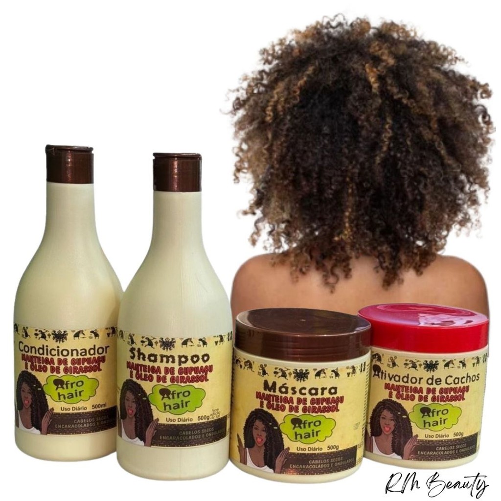 Kit Shampoo + Cond + Masc + Ativador Afrohair Manteiga de Cupuaçu + Ativador de Cachos em Oferta na Shopee
