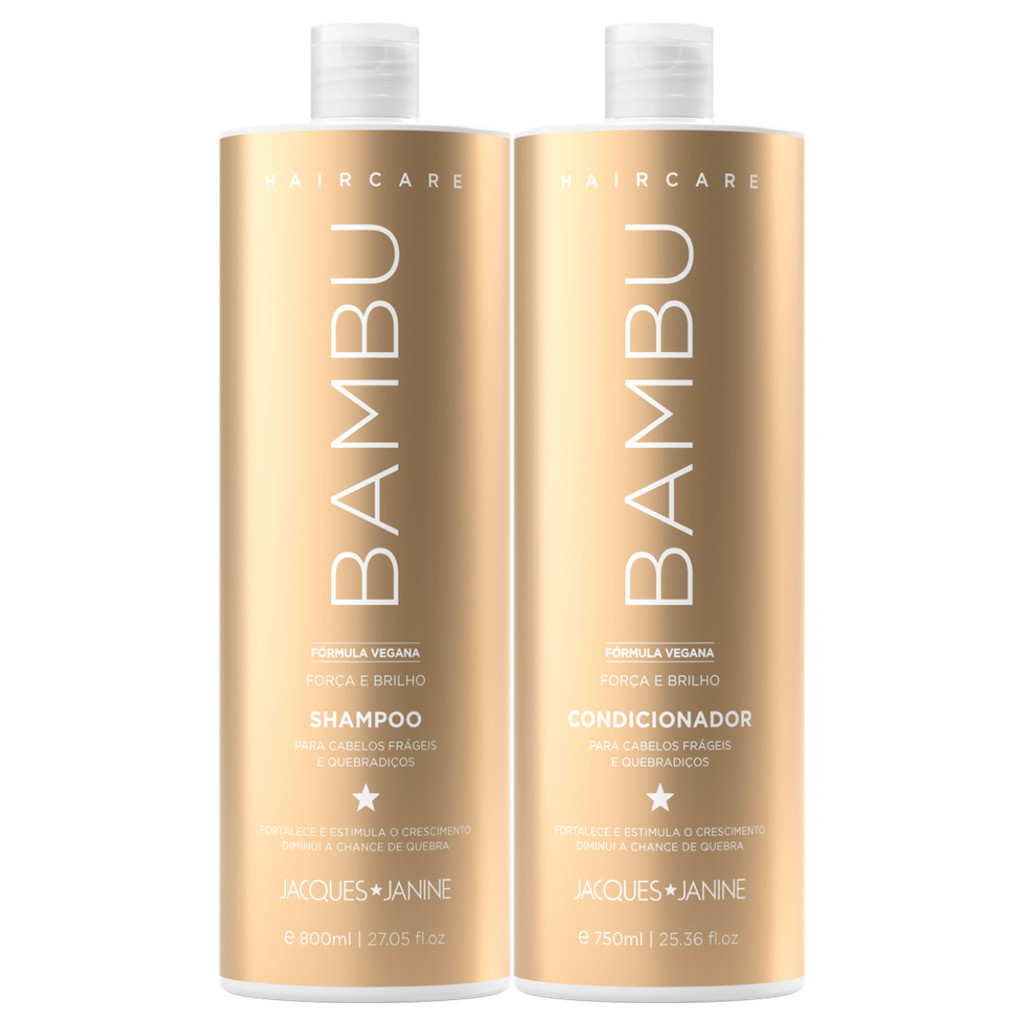 Kit Hair Care Bambu Jacques Janine Shampoo Sem Sal 800ml + Condicionador Leave-in 750ml Força Crescimento Capilar - Beauty