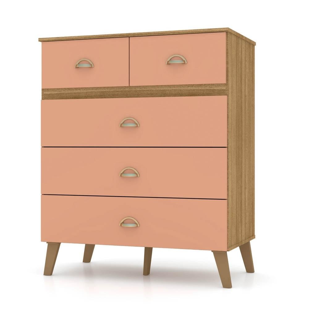 Cômoda 5 Gavetas Estilo Retrô 91cm Ziza V02 Nature/Camarim - Mpozenato - Home & Living