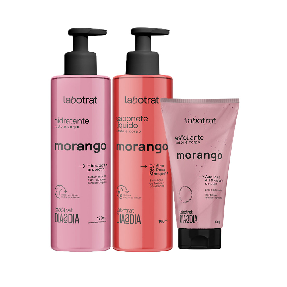 Kit Labotrat Esfoliante+Hidratante+Sabonete Dia Dia Rosto e Corpo Morango(3 Itens)