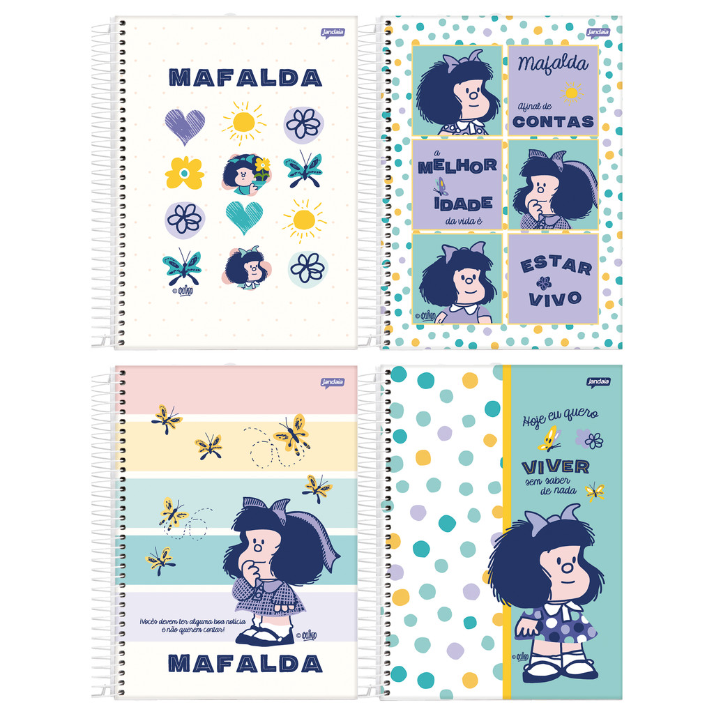 Caderno Universitário Capa Dura 1 Matéria 80 Folhas Mafalda Jandaia - Pacote Com 4 Unidades Sortidas