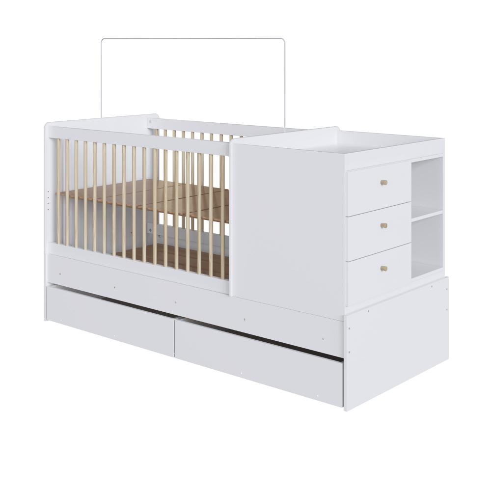 Berço Multifuncional com Cômoda 5 Gavetas Branco