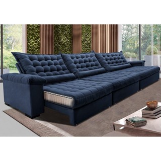 Sofá Retrátil e Reclinável 3,55m Molas Ensacadas Cama inBox Big Space com Bordado 3D Velusoft Azul em Oferta na Shopee