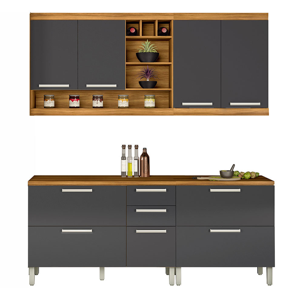 Cozinha Modulada Burguesa Gourmet 06 Peças Ripado em MDF Nesher
