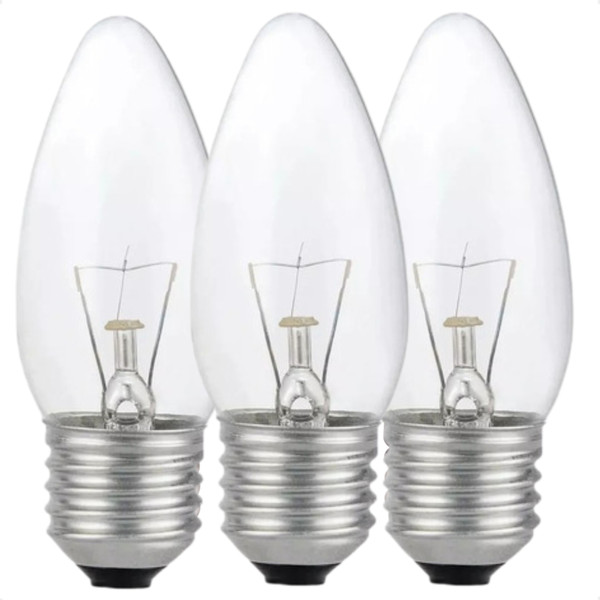 Kit 3 Lâmpadas Incandescente Taschibra Vela 25W E27 110v ou 220v em Oferta na Shopee