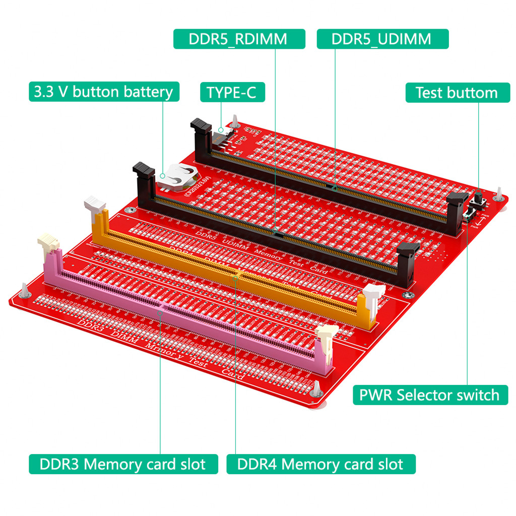 JMT 3 Em 1 Combo Para PC Desktop Computer DDR3/DDR4/DDR5 Cartão De Teste De Memória Com Indicadores LED Testador DDR3/4/