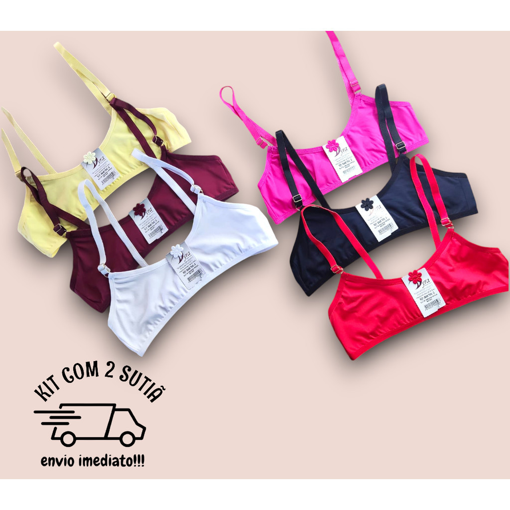 Kit 2 Sutiã Infantil Juvenil Sem Bojo Liso Menina Moça Confortável Micofibra Básico