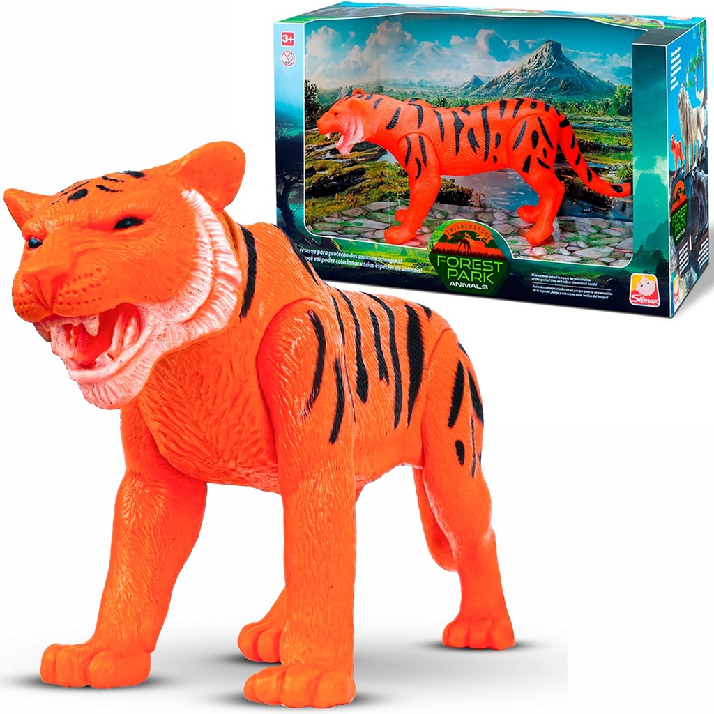 Brinquedo Tigre Forest Animals 28 cm Vinil Articulado Realista - Silmar Brinquedos