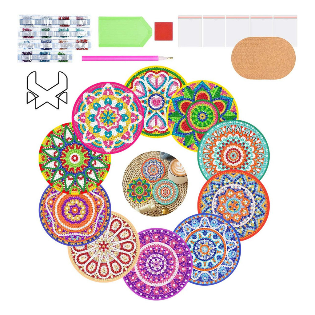 Artesanato Pintura Diamante Diy Porta Copos 10 Kit Mandalas em Oferta na Shopee