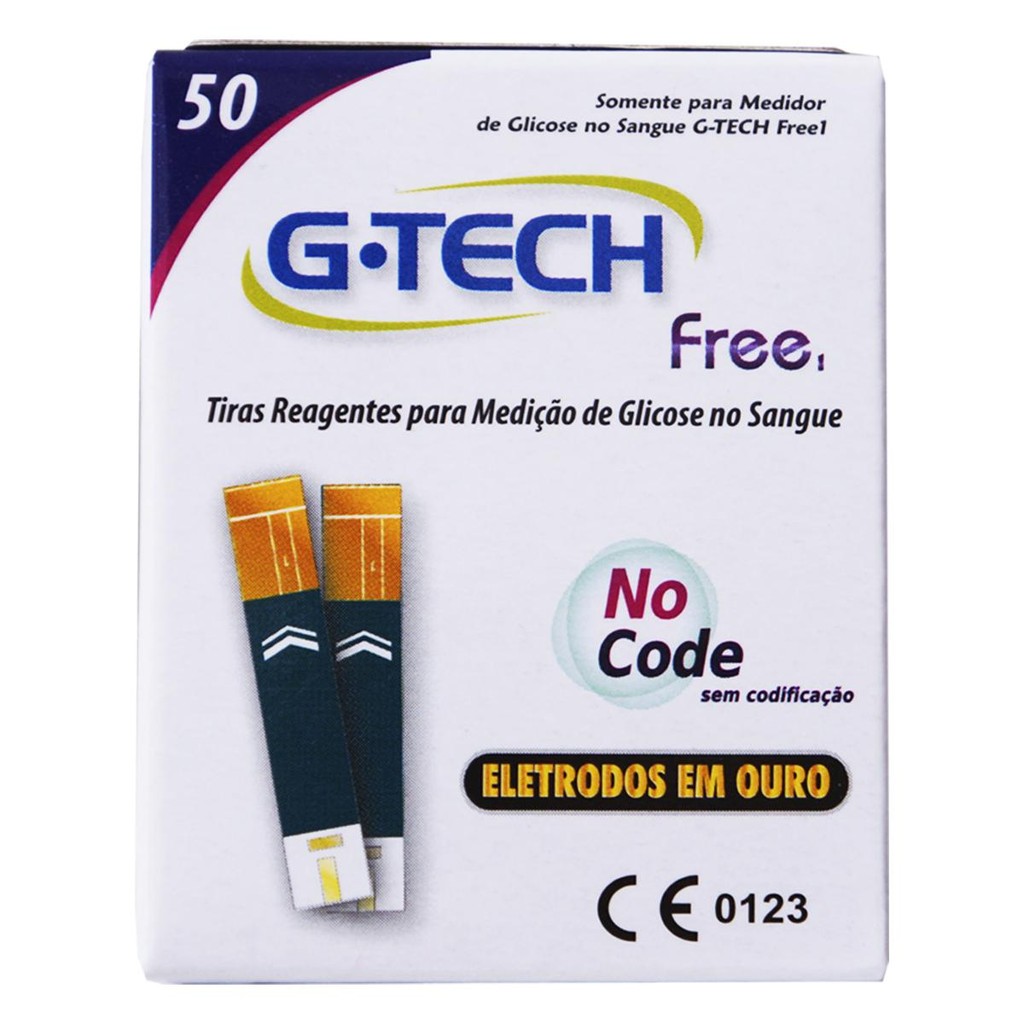Fita Tira De Glicemia Free Para Medidores de Glicose Gtech Free (50 Unidades)