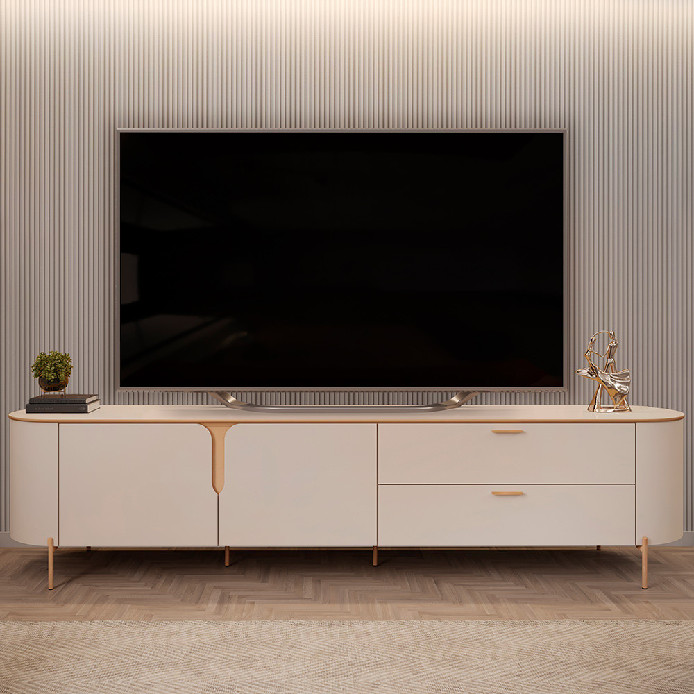 Rack Para Sala de Estar TV 75 Pol Orgânico Dion D05 Off White - Lyam Decor em Oferta na Shopee