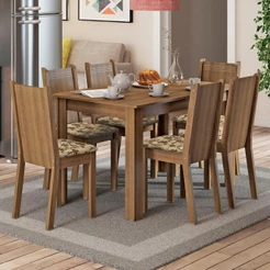 Conjunto Sala de Jantar Madesa Maris Mesa Tampo de Madeira com 6 Cadeiras - Rustic/Bege Marrom