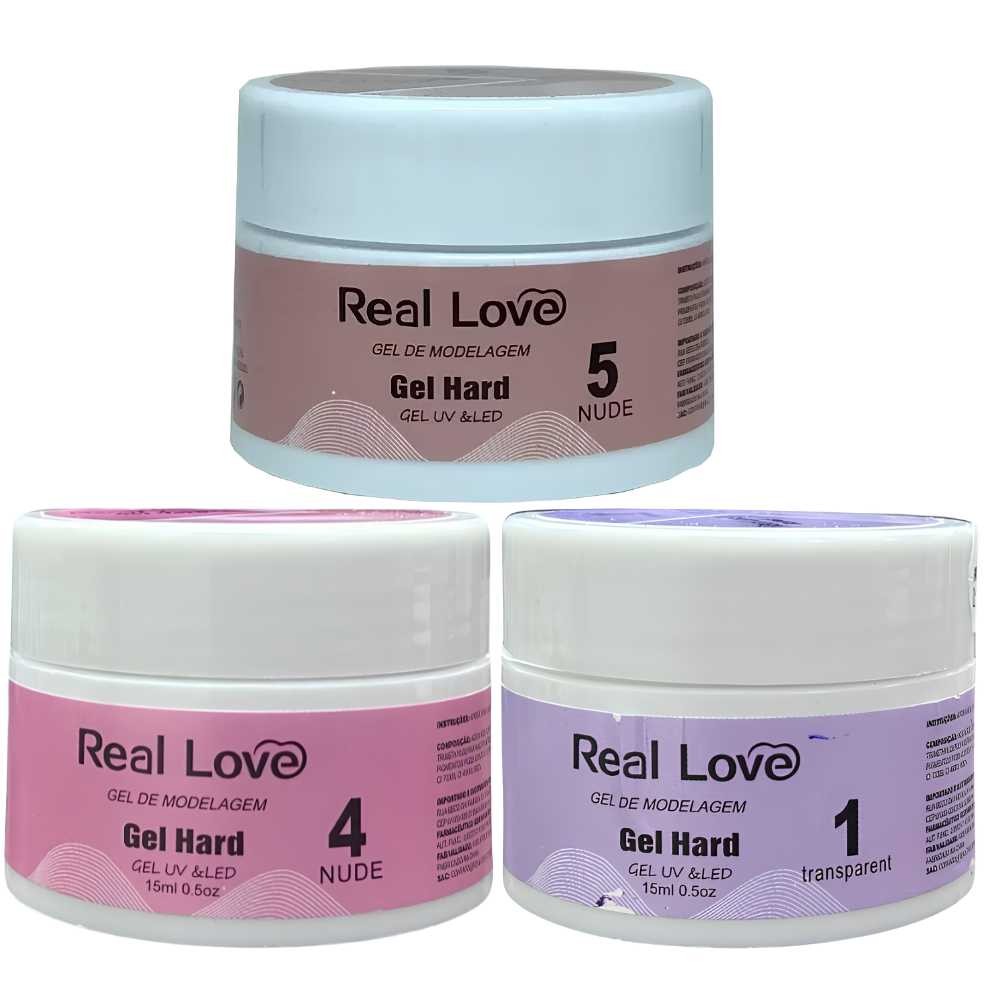 Kit 3 Gel Hard Para Modelagem N° 5 ,4 e 1 Gel Uv/Led 15ml - Real Love