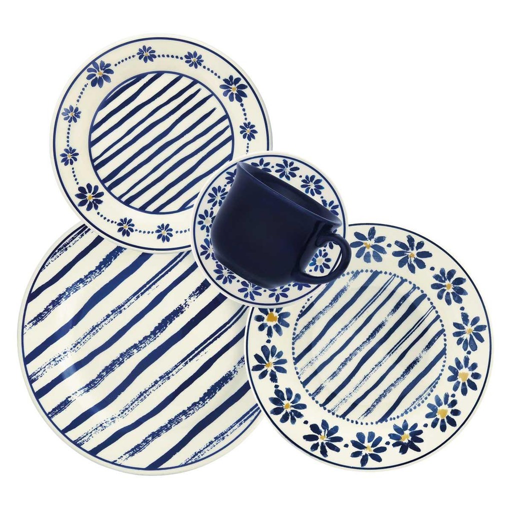 Aparelho de Jantar Chá 30 peças Donna Margaridas em Oferta na Shopee