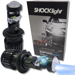 KIT CONVERSÃO ELÍPTICO LED NANO H7 PROJETOR MINI CANHÃO LÂMPADA 5000L 12V 6500K SHOCKLIGHT