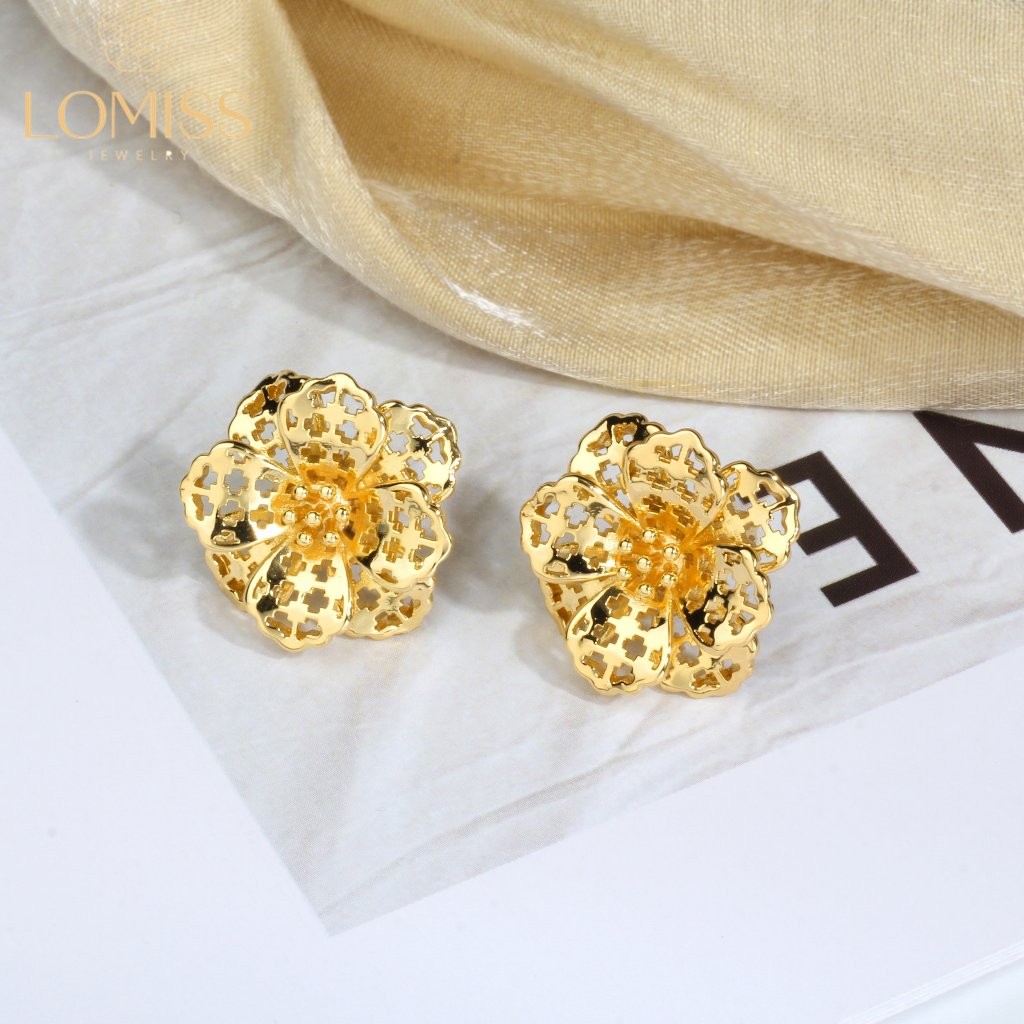 Brinco Folheado Ouro 18k a Platina De Pressão Feminino Flor Dealhada Folheado Ouro 18k a Platina em Oferta na Shopee