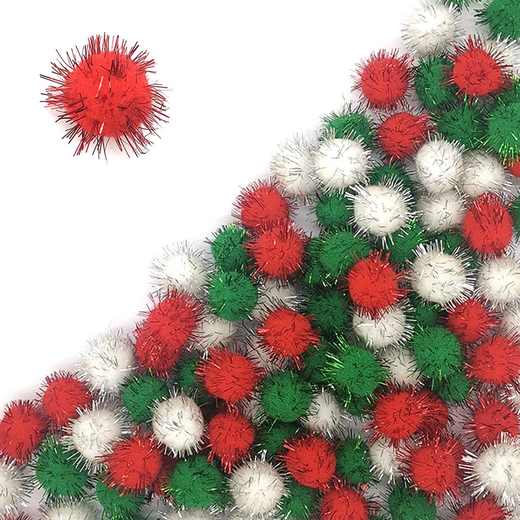 Enfeite Pompom Com Lurex Natal 1,5Cm 100 Unidades Poliamida Para Bijuterias Alta Qualidade