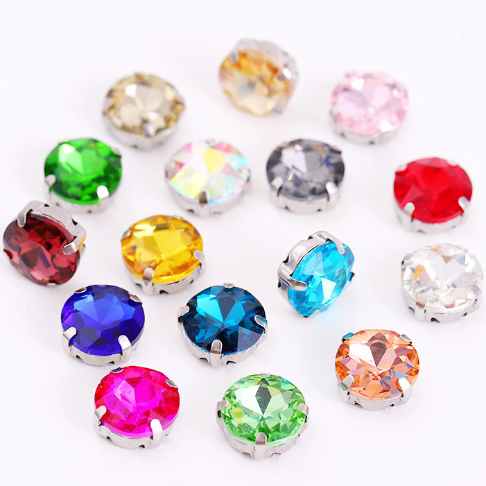 50 Peças Strass Redondo Com Garra Cristal 8mm 10mm 12mm Pedras Costuráveis Para DIY Roupas Bolsas e Acessórios
