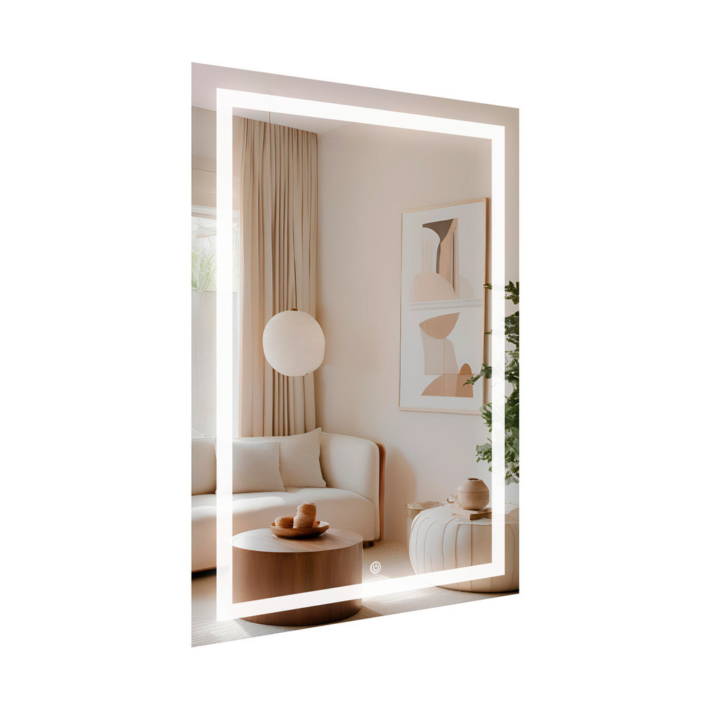 Espelho Led Retangular Jateado 60x70Cm Touch Liga Desliga de Parede Fácil Instalação Decoração