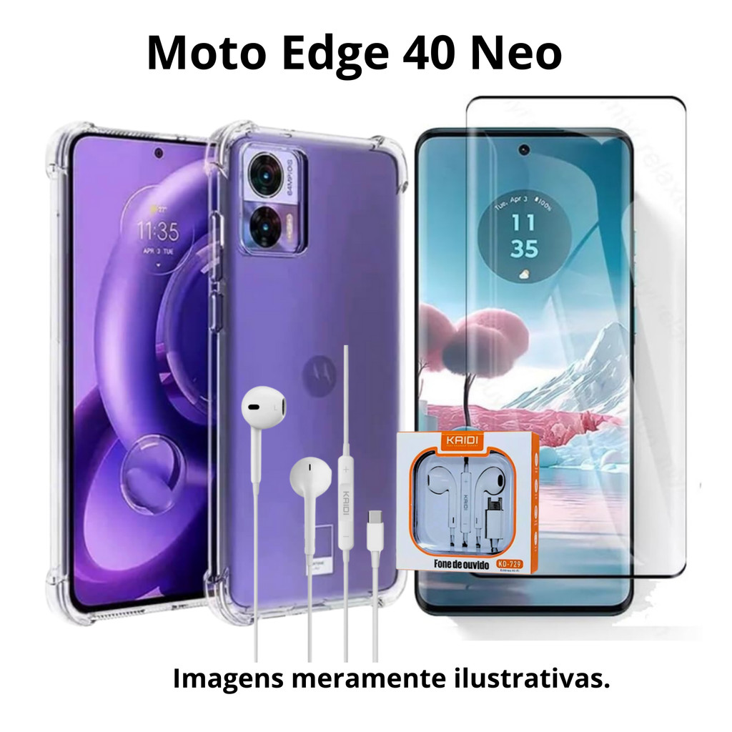 Kit - Capa Transparente + Pelicula Curvada Tela Toda + Fone com fio Tipo C para 