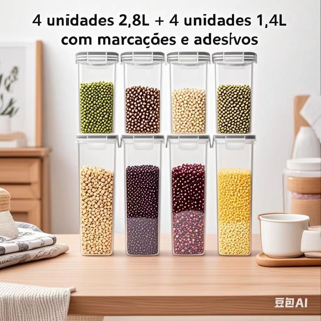 2.8L/1.4L Pote Hermético com Trava Kit 8 Empilhável para Alimentos e Mantimentos de Cozinha Dispensa Potes Herméticos em Oferta na Shopee