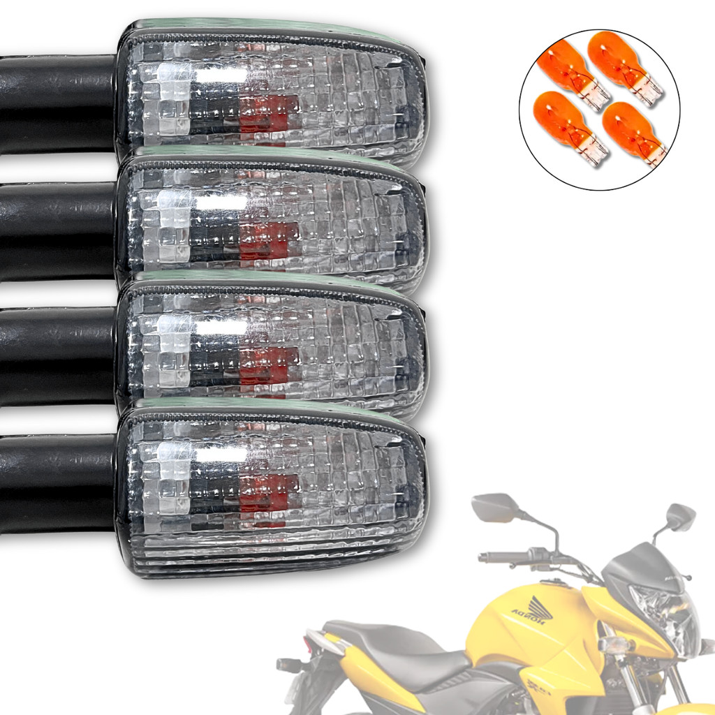 Kit 4 Pisca Seta Cg Titan Fan 125 150 Xre 300 Cb300 Cbx Twister 250 2000 a 2013 Cristal Escuro