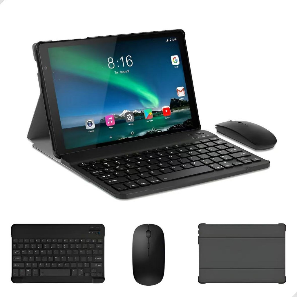 Tablet Android 10.1" 4G LTE + 256GB 4GB RAM Kit com Teclado, Capa e Mouse Linha Premium 2025！