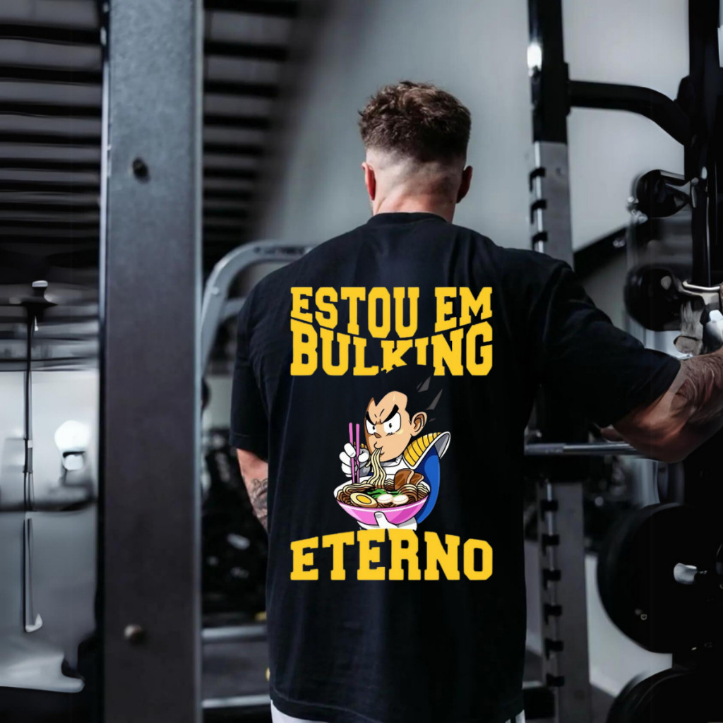 Camiseta Camisa Oversized Grande Larga Masculina Estampada ESTOU EM BULKING Academia Treinos Musculação ETERNO