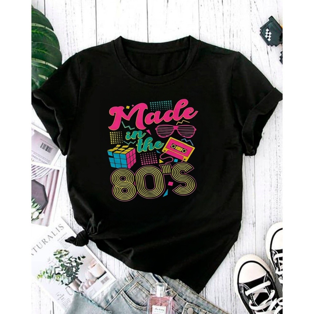 Camiseta Premium em Algodão Puro Camiseta Feminina com Estampa /Feita nos Anos 80 em Oferta na Shopee