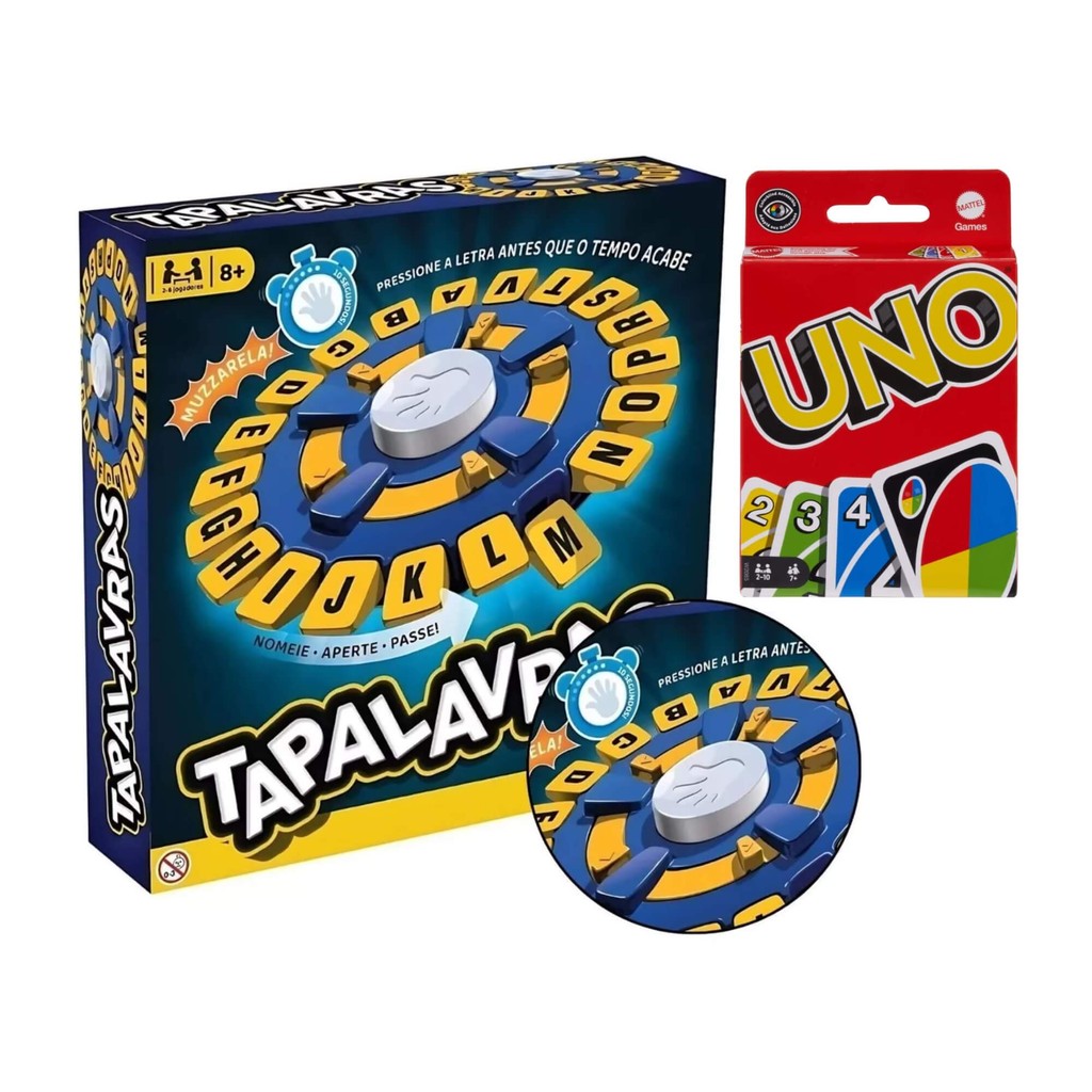 Kit Jogo Tapalavras Multikids + Baralho UNO Mattel Clássico em Oferta na Shopee